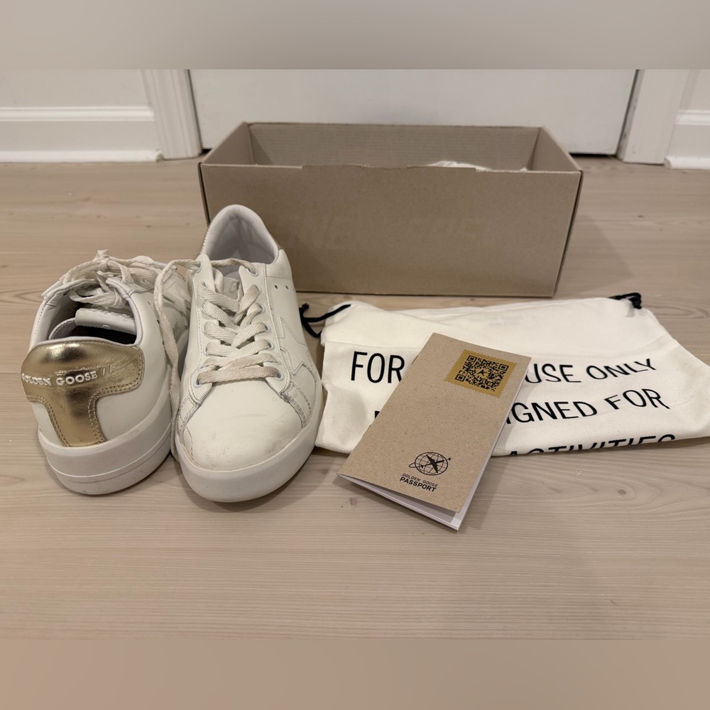 Golden Goose White Leather Sneakers with Gold Heel Tab